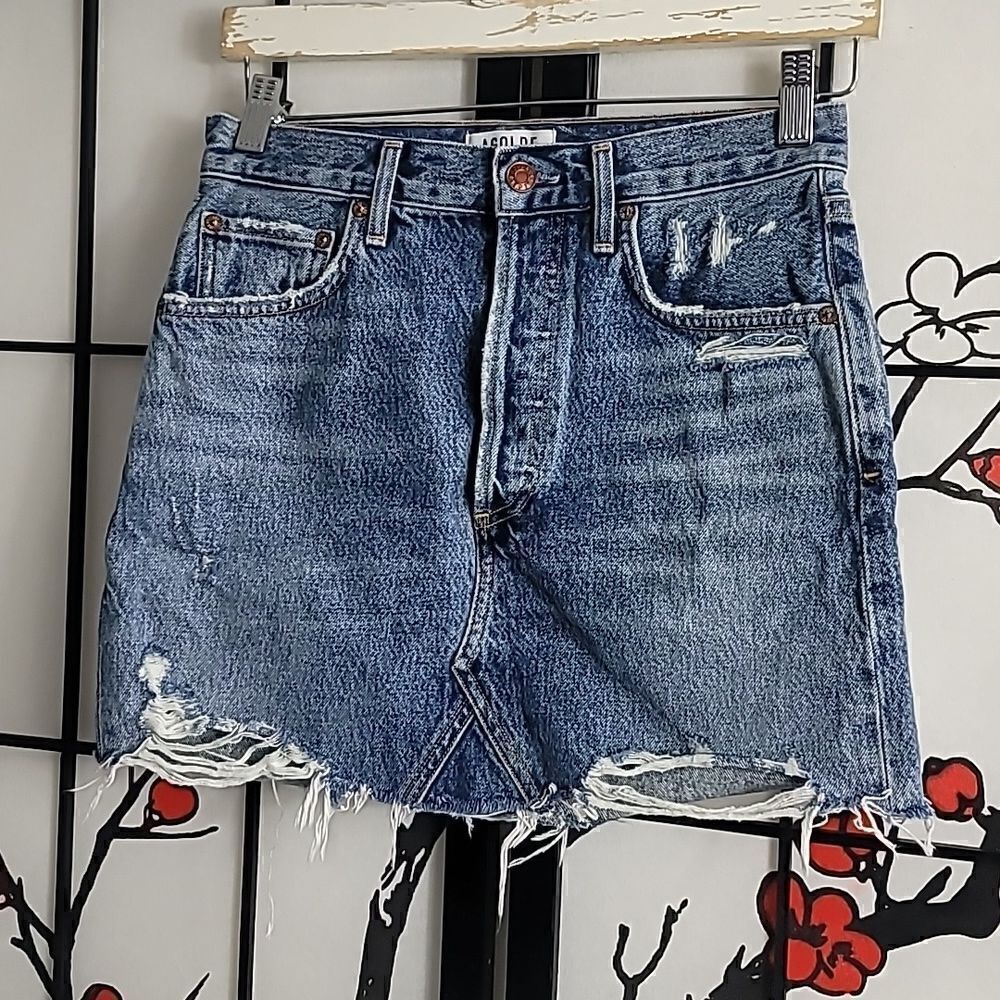 Agolde Quinn High Rise Denim Mini Skirt 25 - Picture 9 of 10
